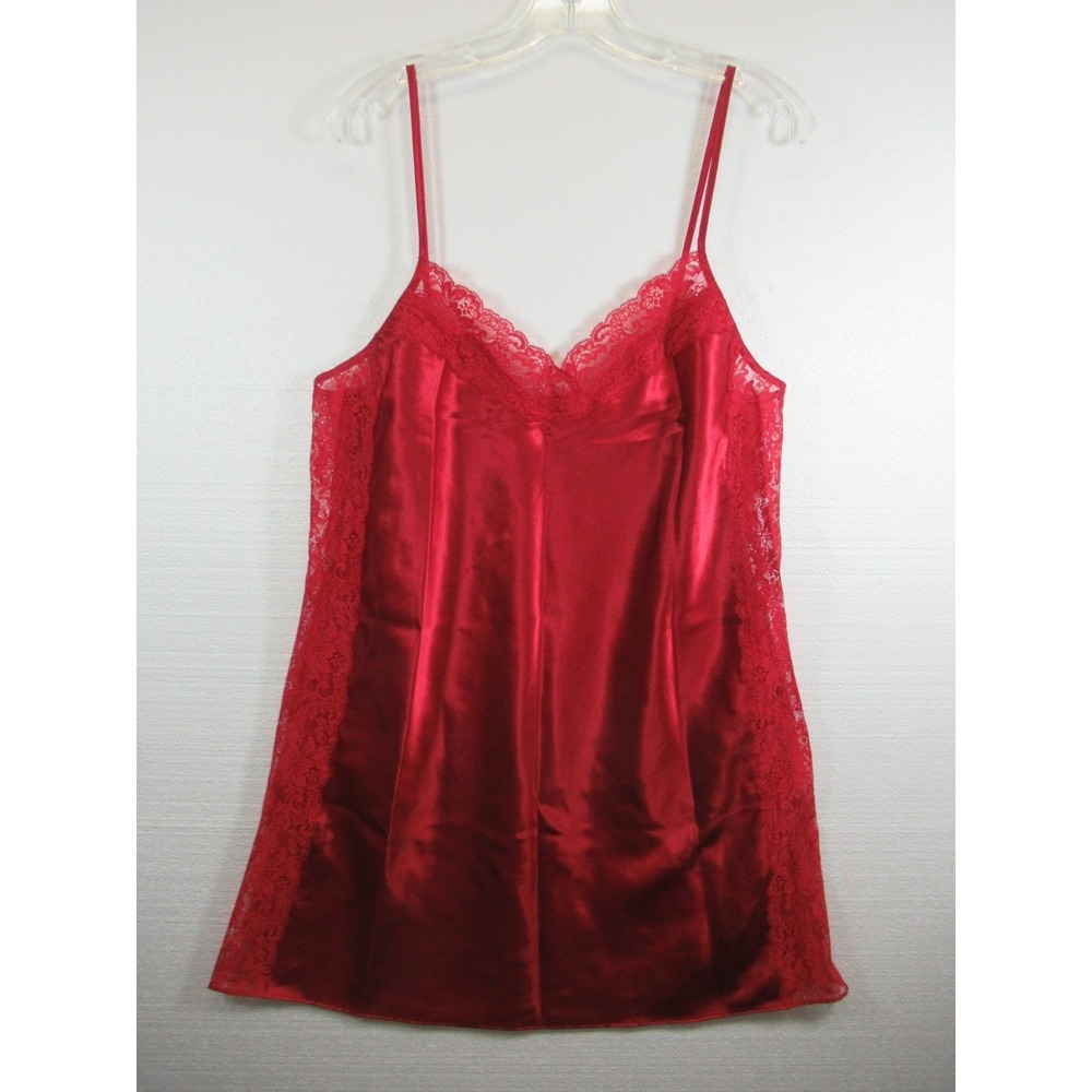 Vintage Valerie Stevens Satin & Lace Chemise Women Medium Red Nightgown